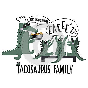 Hand drawn  cute cartoon illustration family of dinosaur